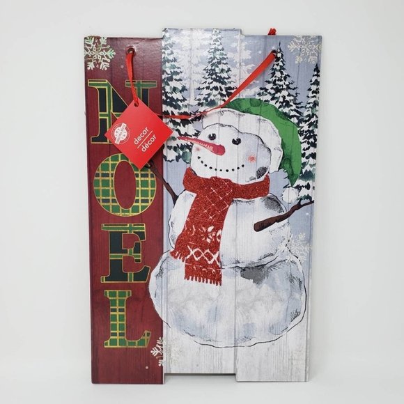 Noel Christmas Snowman with Glitter Accent Hanging Sign Holiday Decor 14" - Picture 1 of 9
